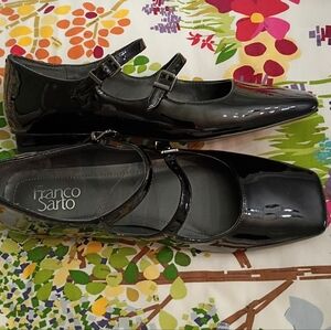 Franco Sarto Black Patent Double-Strap Mary Janes Flats Size 9.5 Square Toe/Heel